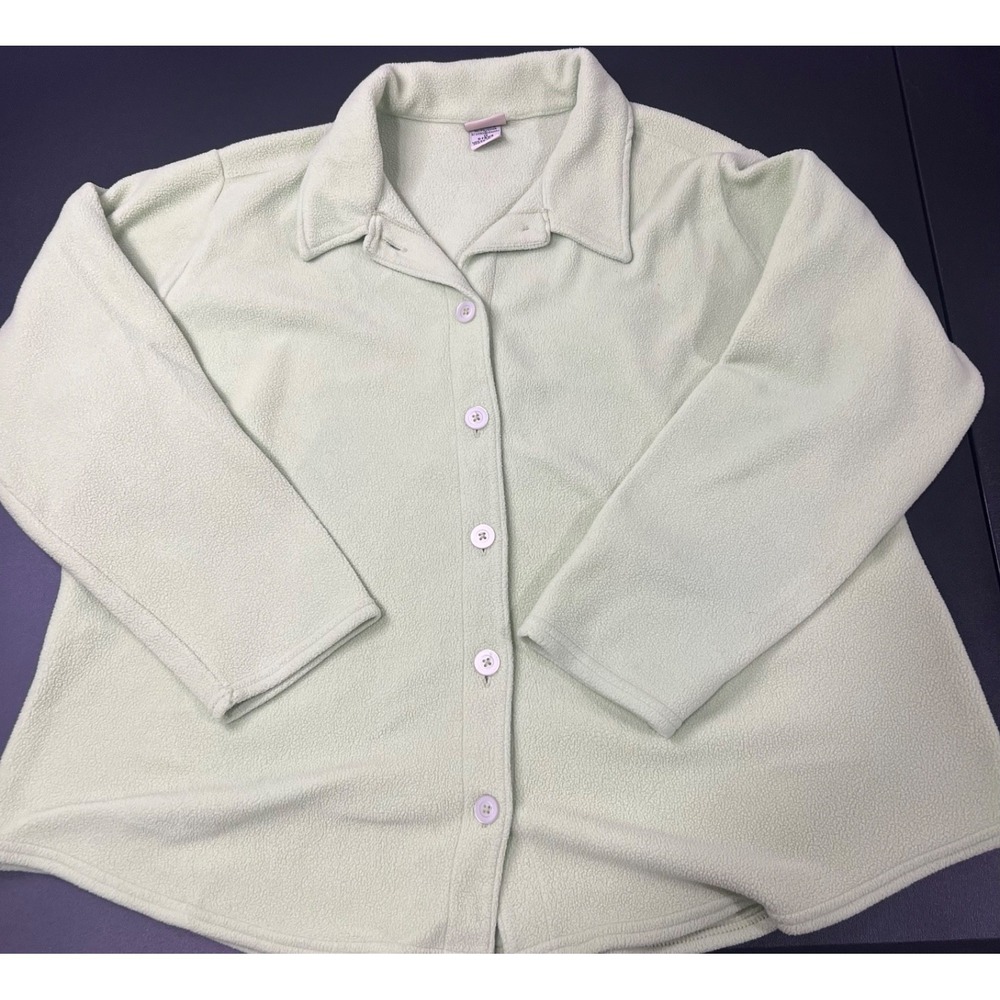 L L Bean‎ Womens 1X Green Fleece Button Shacket Collared